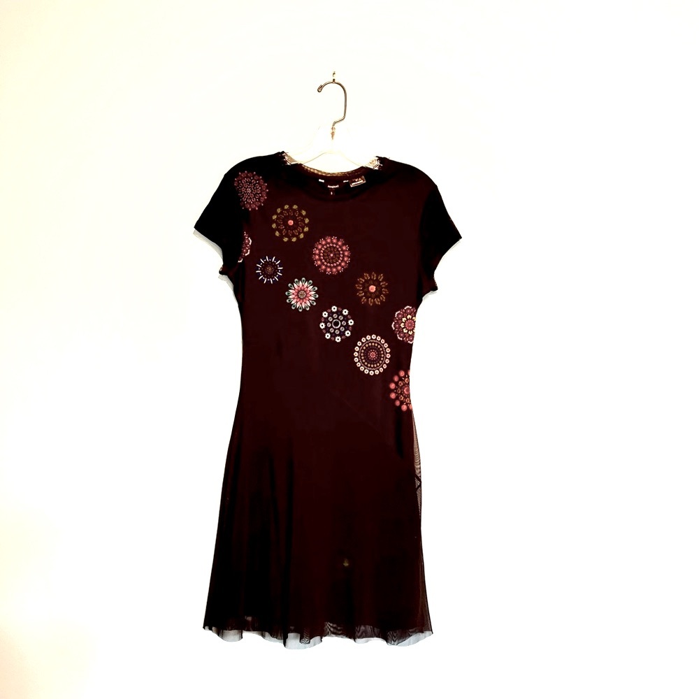 Desigual NEW Black Elegant Cocktail Dress, Size Small , short sleeves.